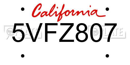 5VFZ807 California License Plate