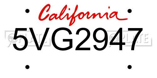 5VG2947 California License Plate