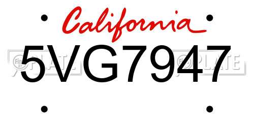 5VG7947 California License Plate