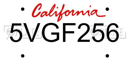 5VGF256 California License Plate