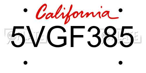5VGF385 California License Plate