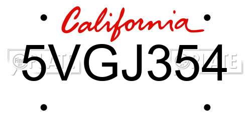 5VGJ354 California License Plate