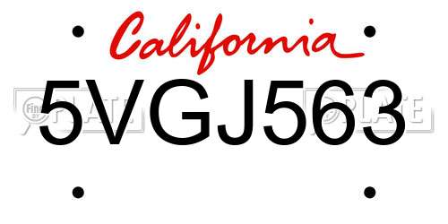 5VGJ563 California License Plate