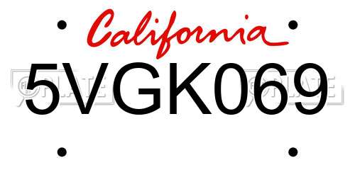 5VGK069 California License Plate