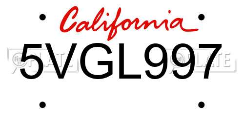 5VGL997 California License Plate