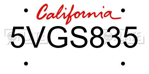 5VGS835 California License Plate