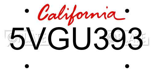 5VGU393 California License Plate