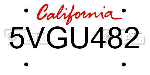 5VGU482 California License Plate