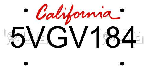 5VGV184 California License Plate