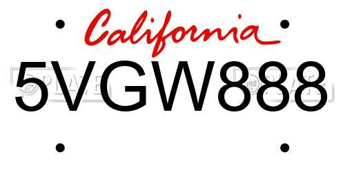 5VGW888 California License Plate