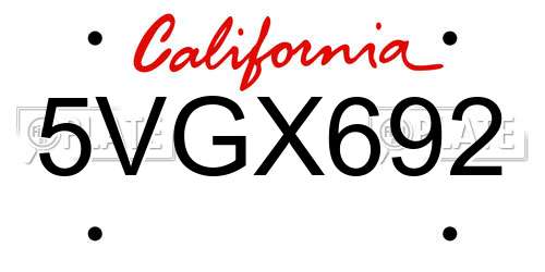 5VGX692 California License Plate