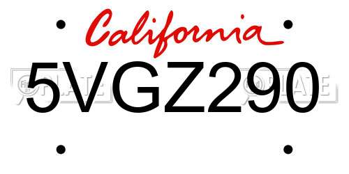 5VGZ290 California License Plate