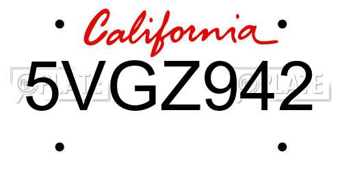 5VGZ942 California License Plate