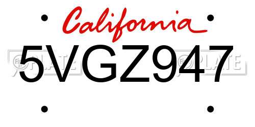 5VGZ947 California License Plate