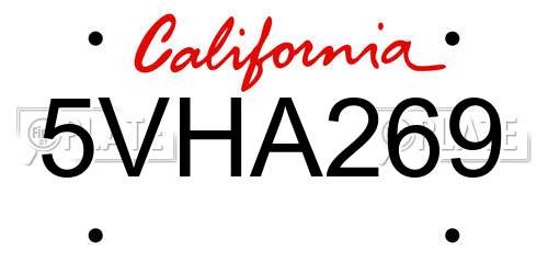 5VHA269 California License Plate