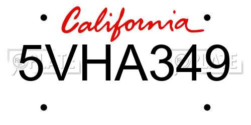 5VHA349 California License Plate