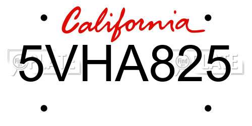 5VHA825 California License Plate