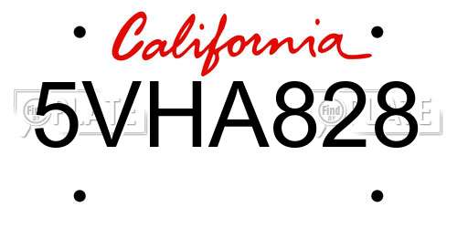 5VHA828 California License Plate