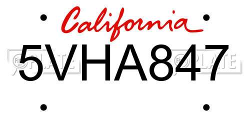 5VHA847 California License Plate