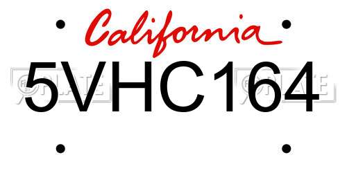 5VHC164 California License Plate
