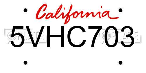 5VHC703 California License Plate