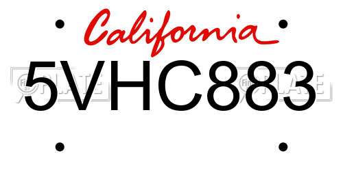 5VHC883 California License Plate