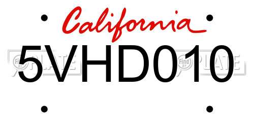 5VHD010 California License Plate
