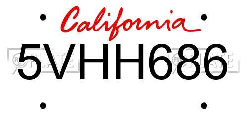5VHH686 California License Plate
