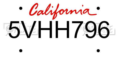 5VHH796 California License Plate