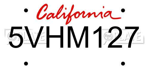5VHM127 California License Plate