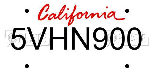 5VHN900 California License Plate