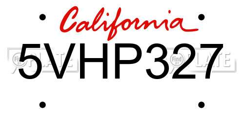 5VHP327 California License Plate