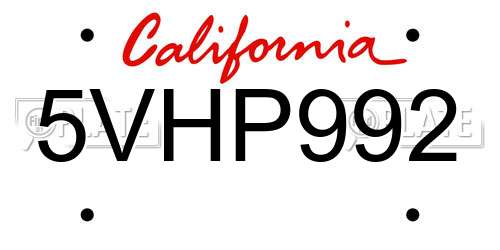 5VHP992 California License Plate