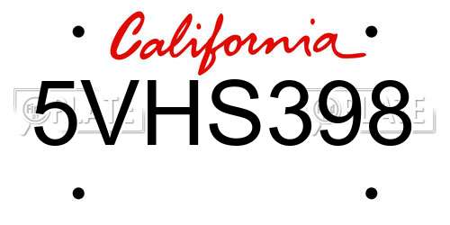 5VHS398 California License Plate