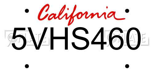 5VHS460 California License Plate