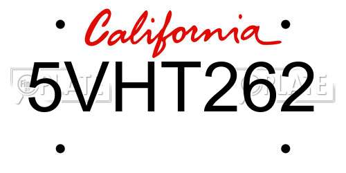 5VHT262 California License Plate
