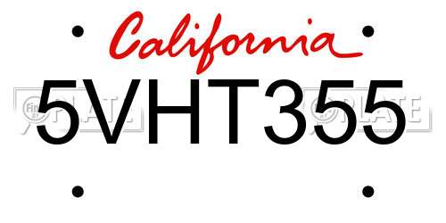 5VHT355 California License Plate