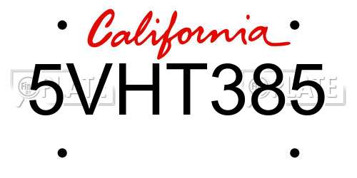 5VHT385 California License Plate
