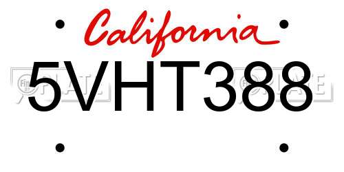 5VHT388 California License Plate