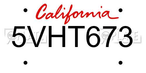 5VHT673 California License Plate