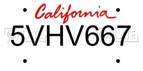 5VHV667 California License Plate