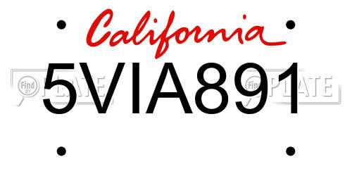 5VIA891 California License Plate