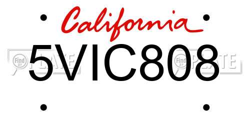 5VIC808 California License Plate
