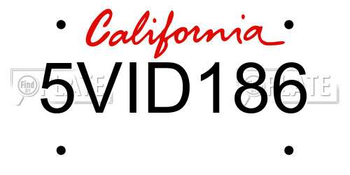 5VID186 California License Plate