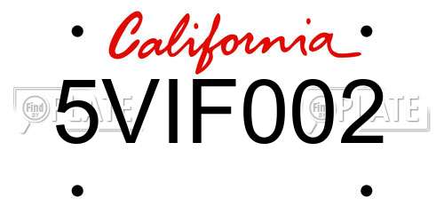 5VIF002 California License Plate