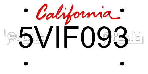 5VIF093 California License Plate