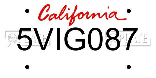 5VIG087 California License Plate