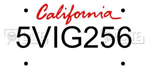 5VIG256 California License Plate