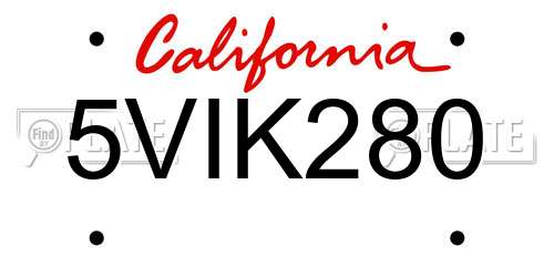 5VIK280 California License Plate