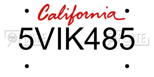 5VIK485 California License Plate